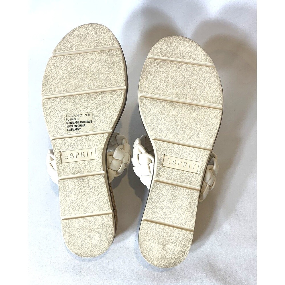 Esprit Sandals Womens 7.5 Ivory Cream Slide Low Wedge Cork Braided Strap Dale - Picture 9 of 9